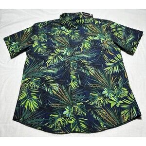 COOFANDY Men's Hawaiian Floral All Over Print Palm Leaves Shirt Short Sleeve NWT